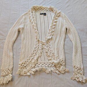 Vanity open front high low cream cardigan EUC Medium